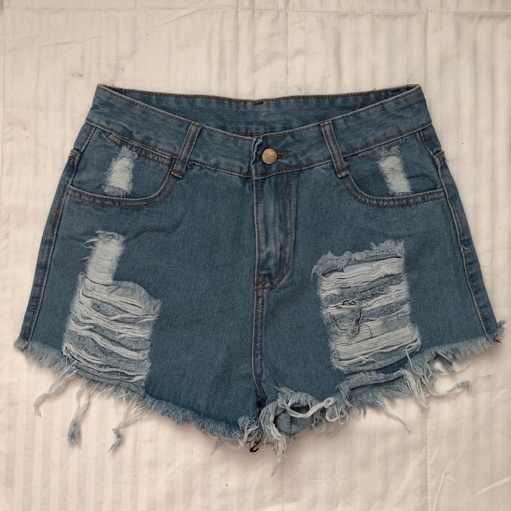 Blue Distressed Denim Shorts